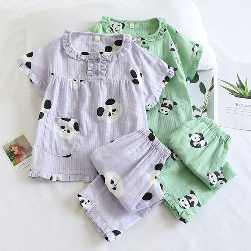 纯棉纱布家居服女童透气可爱夏季