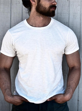 清仓特价维托摩瑞纯色重磅竹节棉T恤男修身打底阿美咔叽美式复古