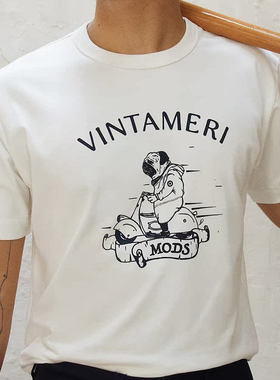 清仓特价维托摩瑞男美式复古印花重磅T恤咔叽短袖修身打底夏季