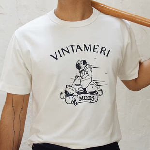 清仓特价维托摩瑞男美式复古印花重磅T恤咔叽短袖修身打底夏季