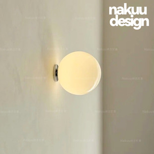 中古奶油风圆球壁灯客厅墙灯过道走廊卧室床头灯氛围灯镜前灯北欧