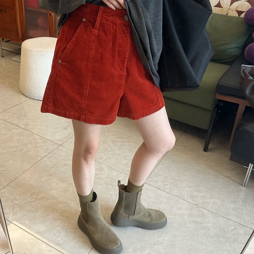 25Ann studio韩版时尚休闲百搭显瘦高腰彩色复古灯芯绒显瘦短裤女