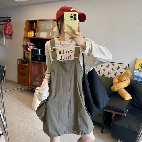25Ann studio 韩版时尚休闲百搭宽松显瘦抽绳花苞背带裙女