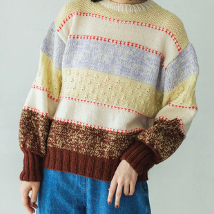 拼色条纹套头衫 Daruma横田9封面款 棒针编织材料包 有视频教程