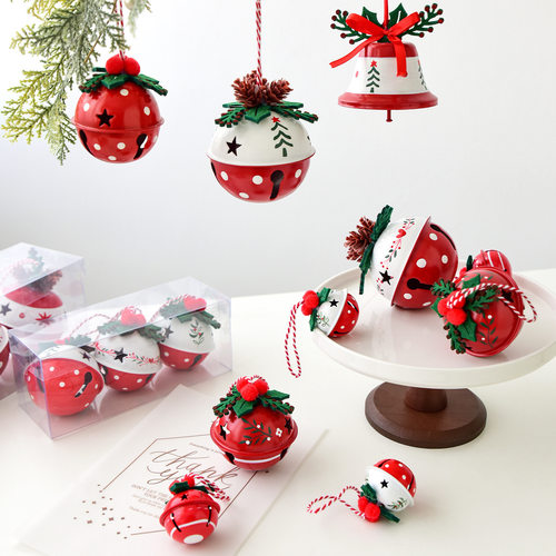 Christmas圣诞铁艺铃铛小挂件松果红果绿叶可响铃铛圣诞节装饰品