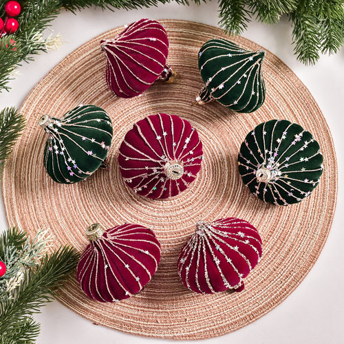 Christmas高级质感8cm植绒扁桃彩绘亮片圣诞树圣诞球装饰橱窗挂件