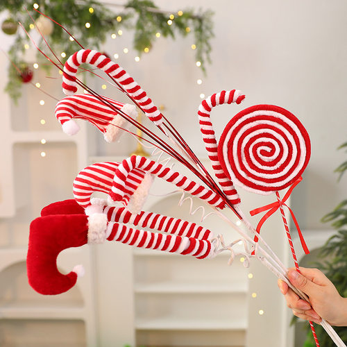 Christmas圣诞树精灵腿插枝DIY针织帽拐杖糖棒棒糖圣诞装饰品