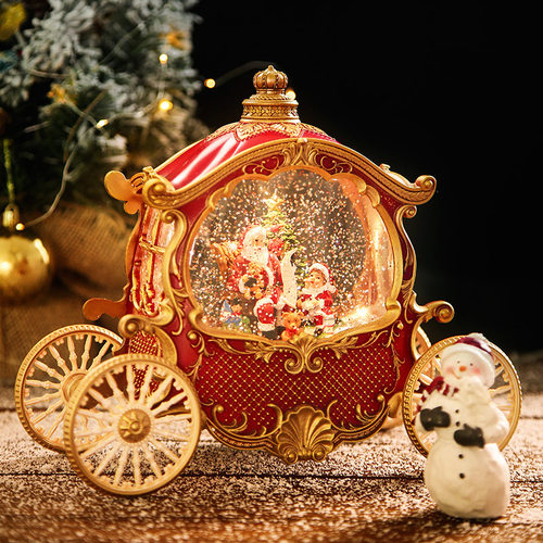 Christmas圣诞节老人马车音乐盒八音盒水晶球礼物复古摆件礼品
