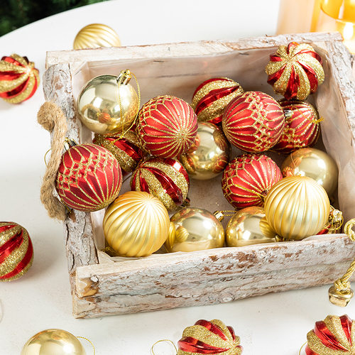 Christmas圣诞球红金色8cm香槟色盒装吊球挂件彩绘球圣诞树装饰