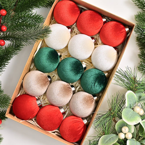 Christmas高档天鹅绒布包圣诞挂件圣诞树装饰6CM挂饰毛绒圣诞球