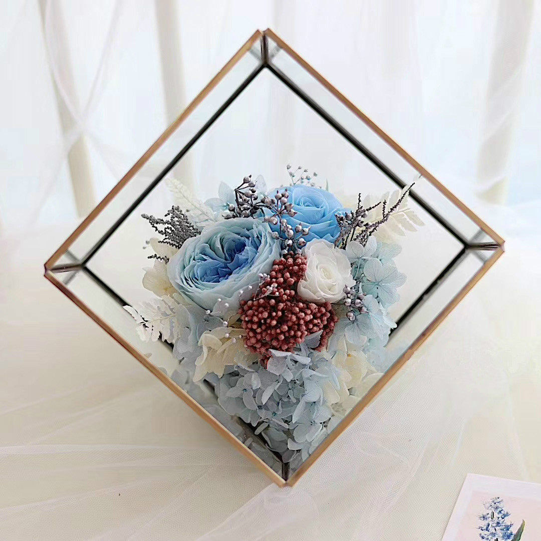 进口永生花奥斯汀玫瑰礼盒玻璃罩摆件保鲜花盒情人母亲节生日礼物