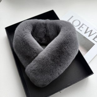 超多颜色~简约整皮双面獭兔毛围脖磁铁吸扣皮草围巾百搭男女通用