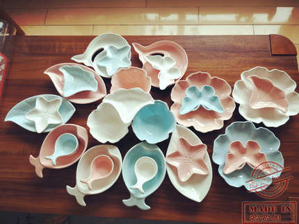 简约陶瓷日式白粉蓝色清新地中海餐厅甜品碟点心碗大小水果蛋糕盘