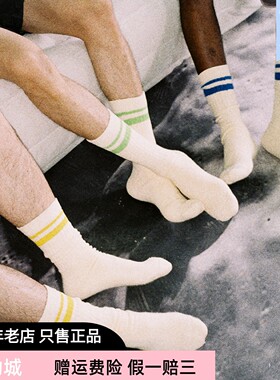 NEWOK运动条纹米色长筒高帮袜四季款常规纯棉长筒高筒毛圈潮流舒