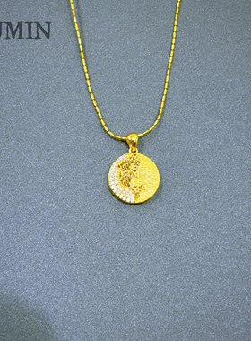 优米茵   轻奢金色圆盘吊坠项链女小众精致吊坠S024