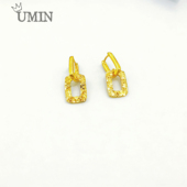 优米茵 轻奢金色方形镂空耳环女高级感气质百搭闪钻耳饰S034