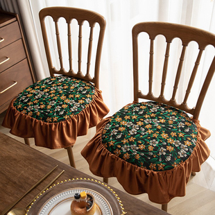 轻奢椅垫美式ins马蹄形提花坐垫花边家用餐椅系带防滑坐垫可拆洗