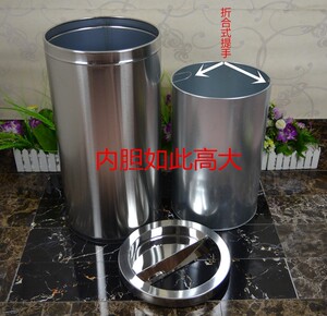 学校商场医院垃圾桶圆形不锈钢大号摇盖直投烟灰缸港式立式果皮桶