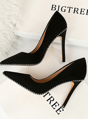 法式高跟鞋御姐鞋不累脚气质名媛细跟百搭浅口尖头单鞋女春秋法式