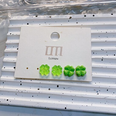 原创手工可爱绿色四叶幸运草耳钉925银针趣味搞怪小众蚊香耳夹ins