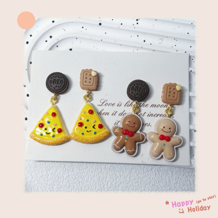 原创不对称复古系圣诞姜饼人饼干耳钉耳环设计感耳夹女ins