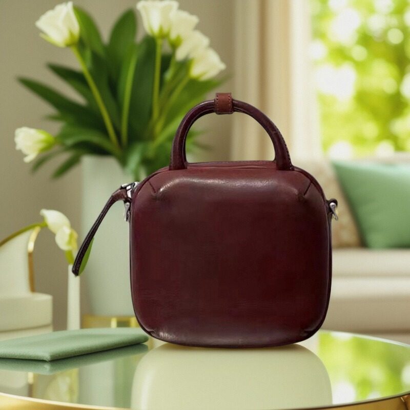 植鞣头层牛皮原创手工小方包面包包简约时尚手提单肩斜挎真皮女包