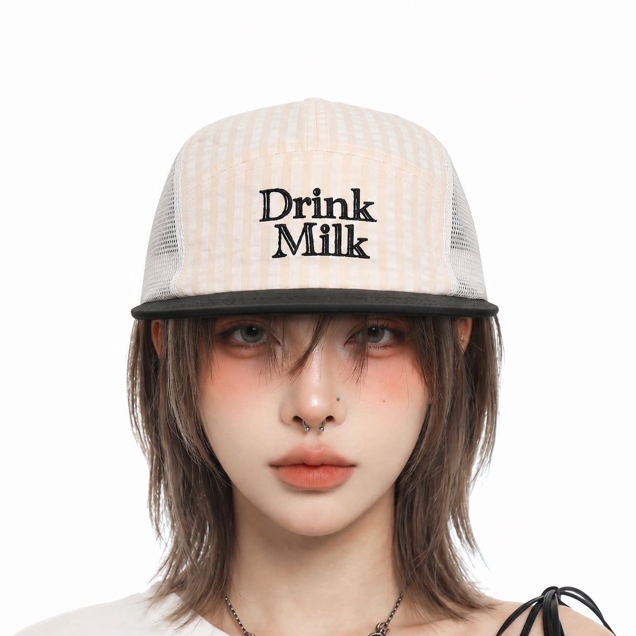 美式复古条纹刺绣棒球帽男女拼接透气网眼休闲百搭软檐深顶鸭舌帽