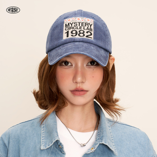 韩式 水洗做旧棒球帽潮牌1982刺绣宽帽檐显脸小字母鸭舌帽女大头围