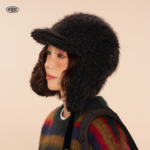 秋冬毛绒护耳雷锋帽子女滑雪保暖加厚防寒大头围显脸小鸭舌棒球帽