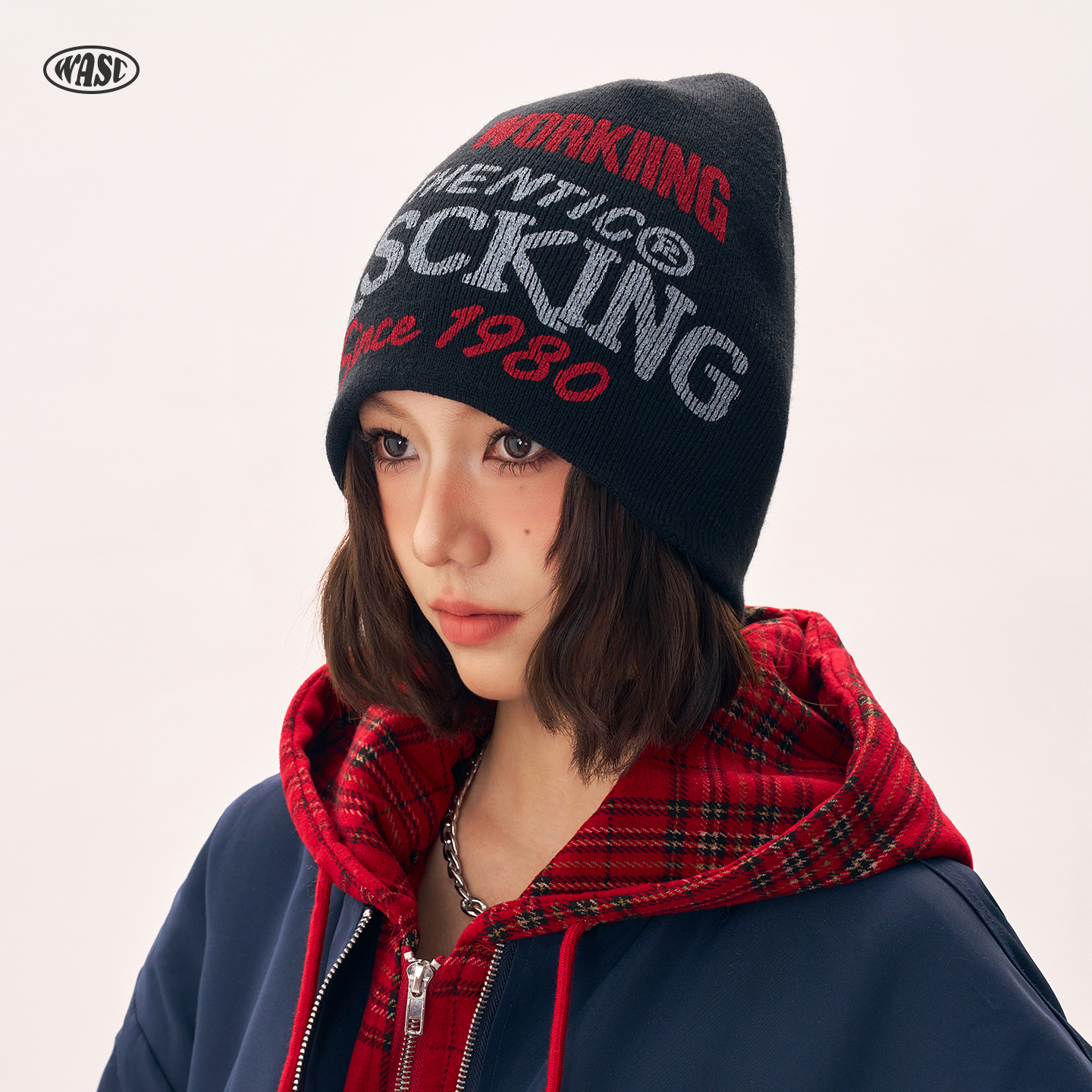 复古字母针织帽子男女款秋冬季保暖防寒大头围显脸小套头毛线冷帽