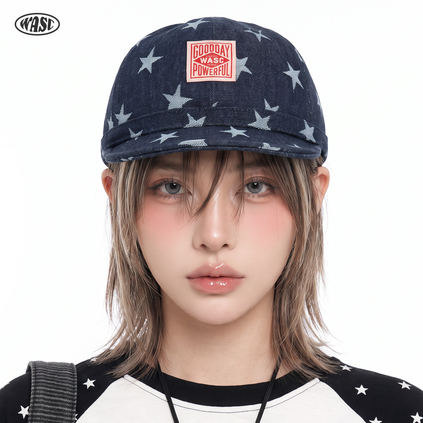 日系复古牛仔星星满印五片帽
