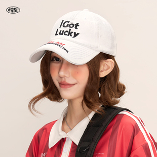男女同款 美式 lucky got 幸运字母宽檐显脸小帽子 水洗刺绣棒球帽I