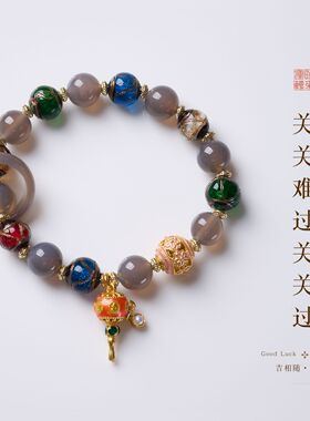 天然烟紫玛瑙香灰琉璃手链女新中