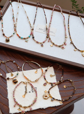 彩色天然石手工串珠项链小众设计