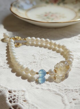 天然淡水珍珠手链搭配黄水晶貔貅