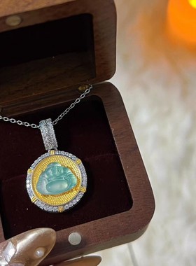 新中式镶嵌天然蓝水翡翠弥陀佛佛