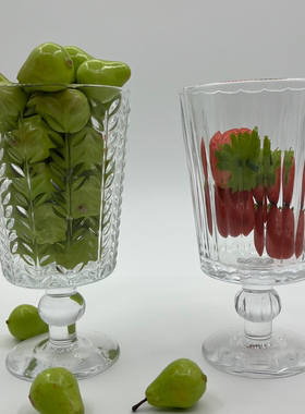 ROUPA罗派加厚高脚玻璃杯透明欧式复古浮雕果汁杯奶茶咖啡大容量