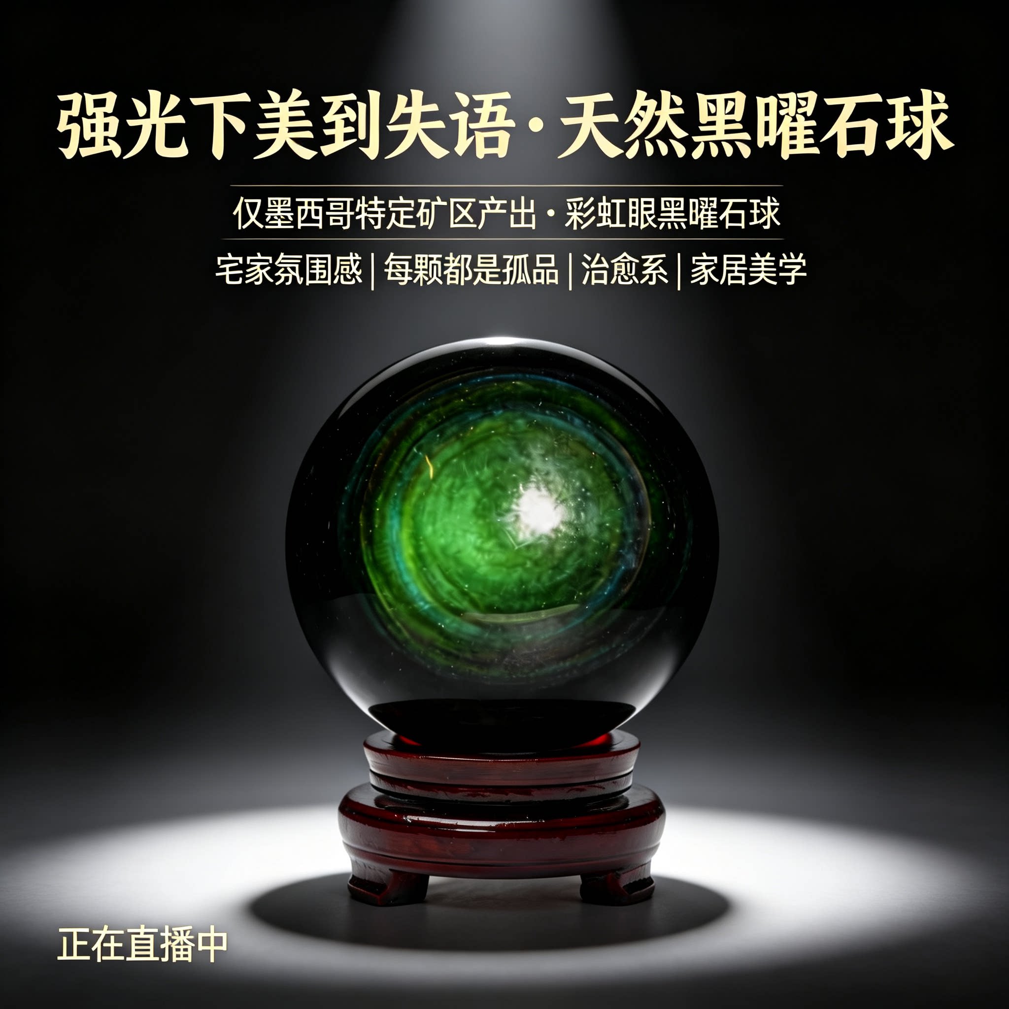 天然彩虹眼黑曜石玄关乔迁