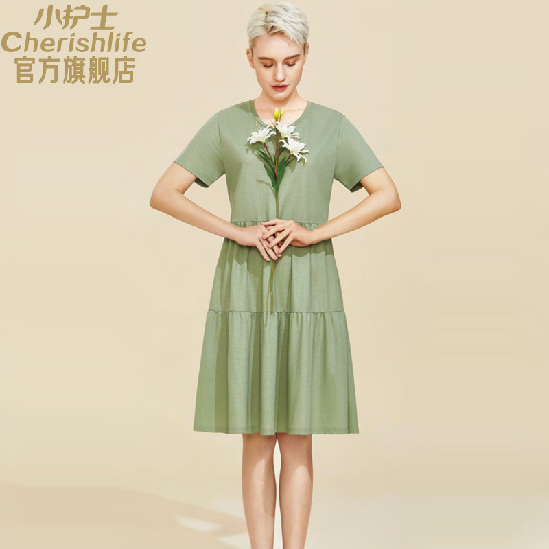小护士莱赛尔裙夏可外穿天丝睡裙宽松大码短袖裙睡衣家居服连衣裙