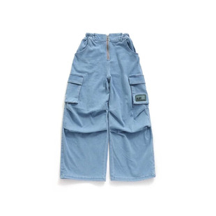 长裤 130 裤 日单女孩大童半松紧腰阔腿工装 160外贸童装