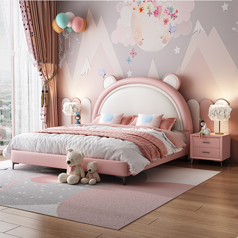 青少年儿童床实木女孩公主床1.2网红简约皮床小熊男孩卧室1.5米床