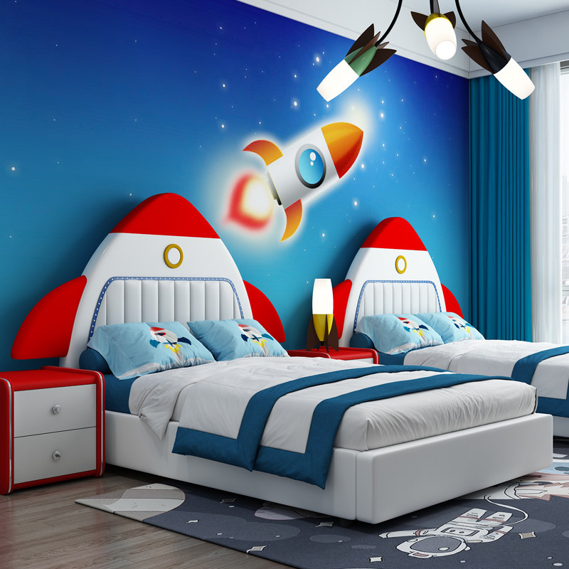 火箭儿童床男孩双胞胎1.35米带护栏拼接青少年卧室单人床两兄弟床