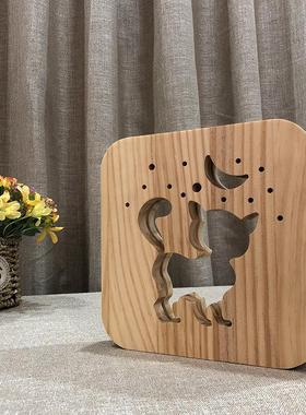 跨可爱T小猫3D灯创意356木质台灯 usb灯创境意礼品FS- 1882W