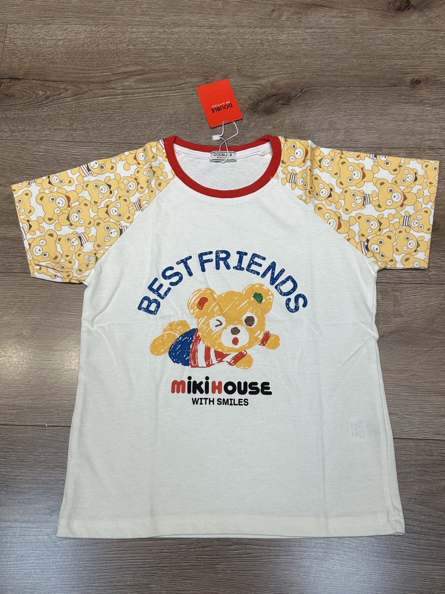 儿童日系卡通小熊T恤夏季男童女童插肩袖撞色短袖宝宝潮服