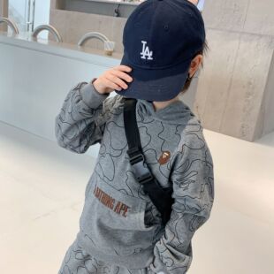 MIJELLO/2025秋季童装 刺绣猿猴男童上衣 卡通满印连帽卫衣 套头