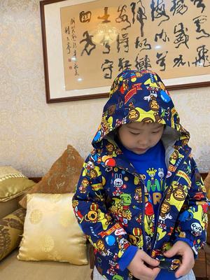 儿童连帽风衣双层外套 25秋冬款儿童马戏团猴子卡通风衣外套 休闲