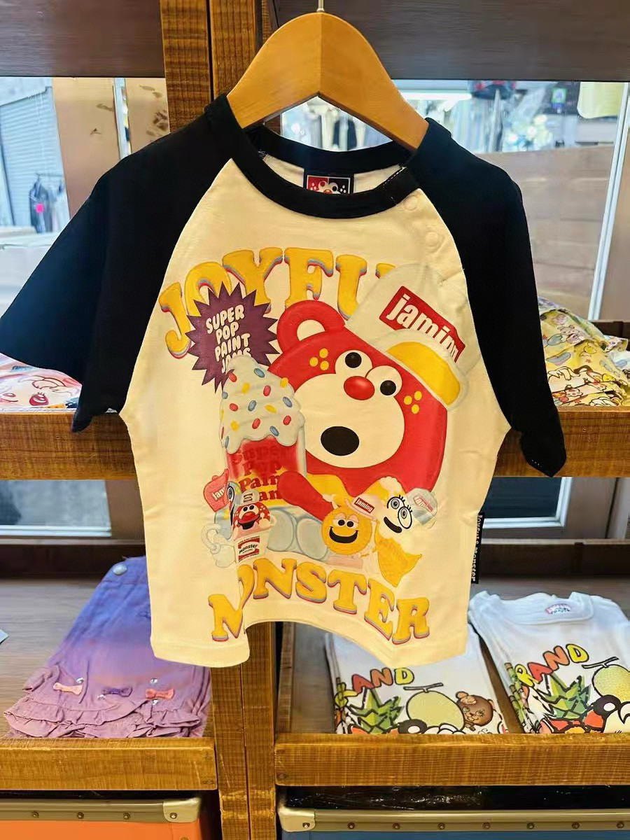 mijello25夏款 儿童卡通jam拼色袖卡通熊短袖T恤 男女童休闲上衣,童装/婴儿装/亲子装,T恤,淘宝优惠券,粉丝福利购,淘宝优惠卷