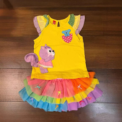 女童立体小飞袖短袖T恤 25夏款高定二分之一夏潮牌松鼠小飞袖T恤