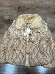 mijello2026冬款女童羊羔绒棉服 童装翻领蕾丝短款宽松甜美外套