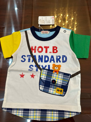 mijello 25夏款儿童拼色ab短袖斜挎包刺袖短袖T恤 男女童休闲宽松